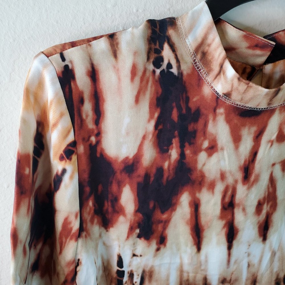 Nanushka Womens Brown Kaden Tie Dye Mock Neck Short Sleeve Top - Picture 4 of 14